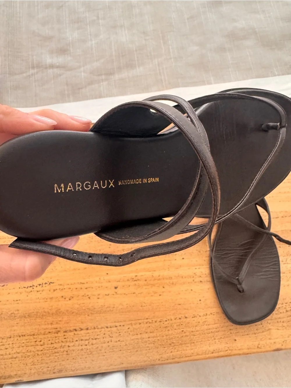 Margaux espresso (dark brown) Leather Wrap-Toe Sandals